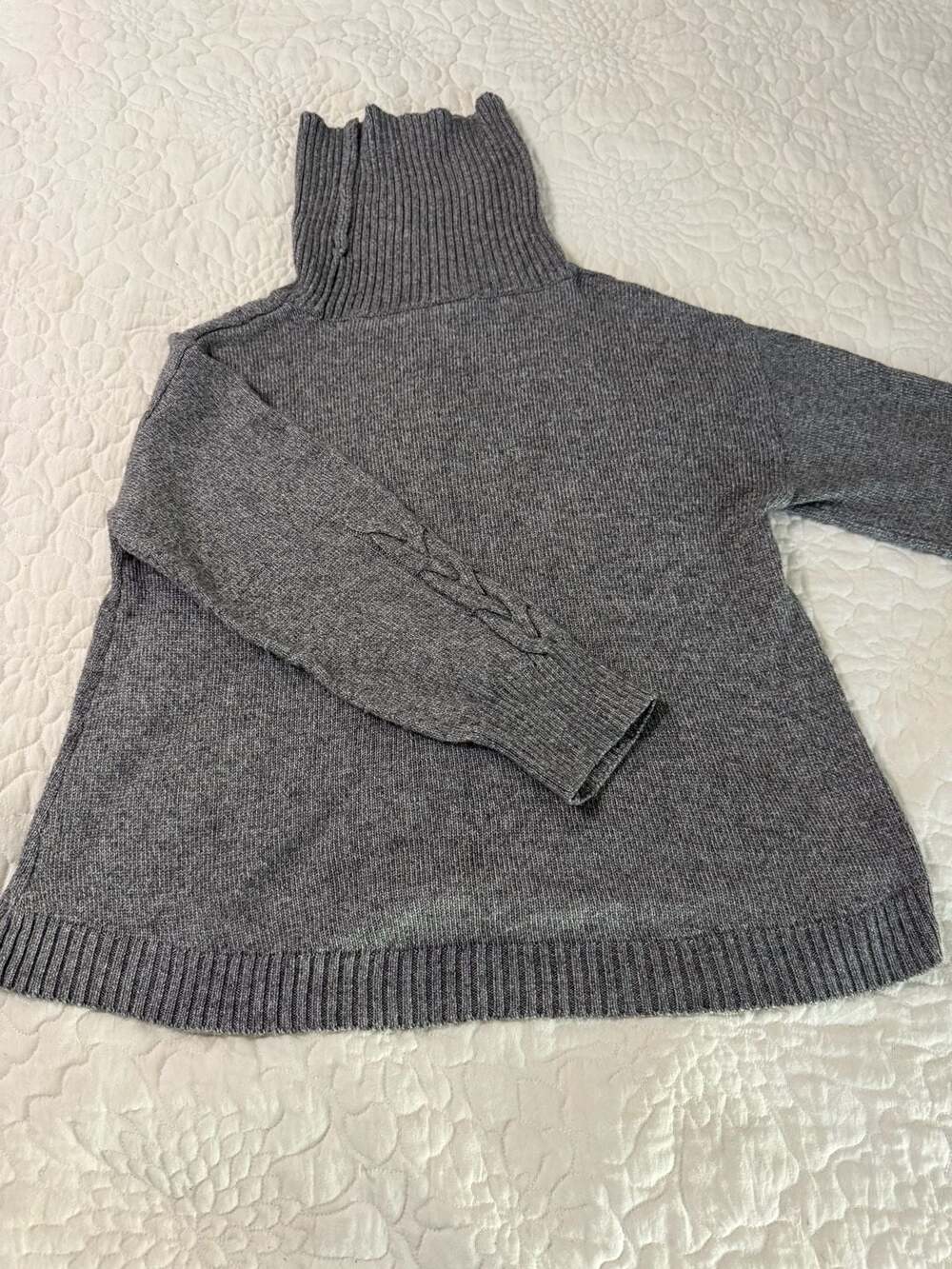 St. John's Bay Gray Turtleneck Cable Knit Sleeve Sweater XL